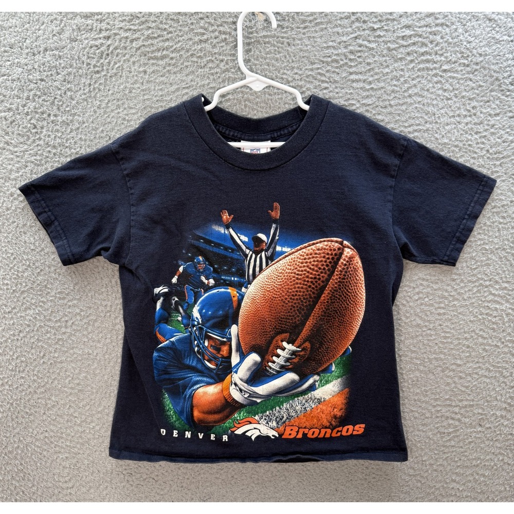 Vintage Denver Broncos Shirt Kids Youth 8 Blue Crewneck NFL Football 1990s Y2K